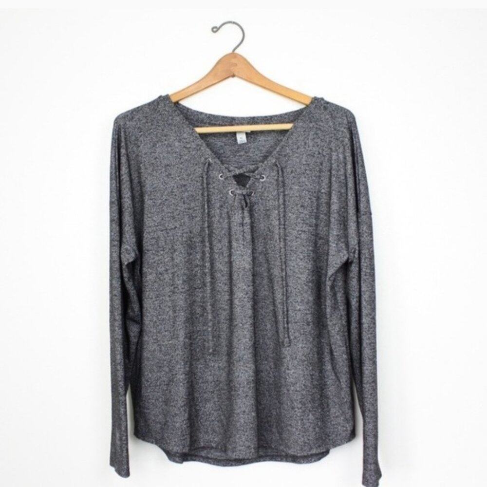 A New Day Top Women's Size XL Gray Marled Top Tie String